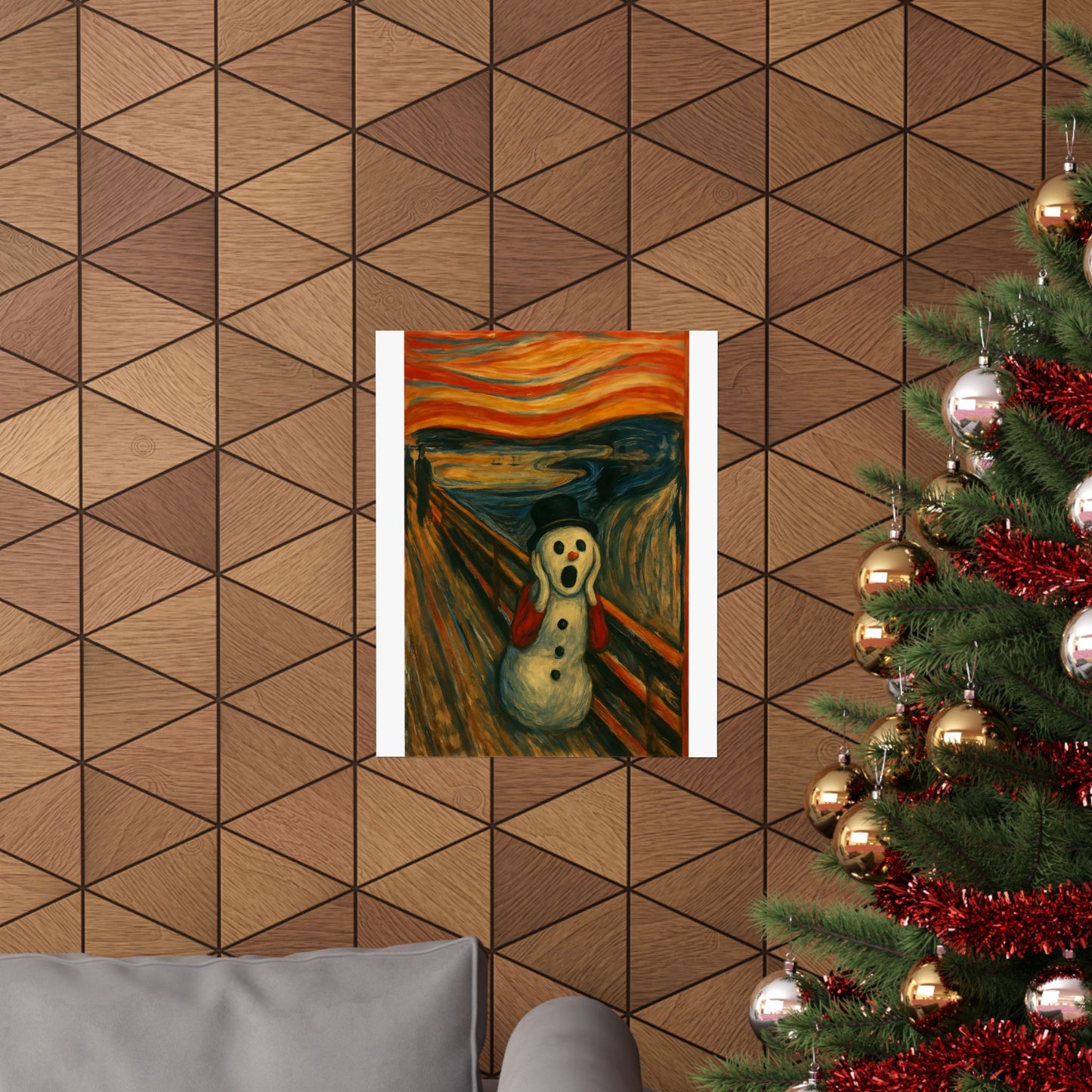 Screaming Snowman poster Matte Vertical Poster | Surreal Winter Art, Expressionist Print