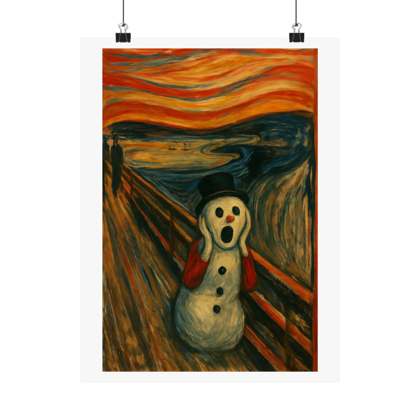 Screaming Snowman poster Matte Vertical Poster | Surreal Winter Art, Expressionist Print
