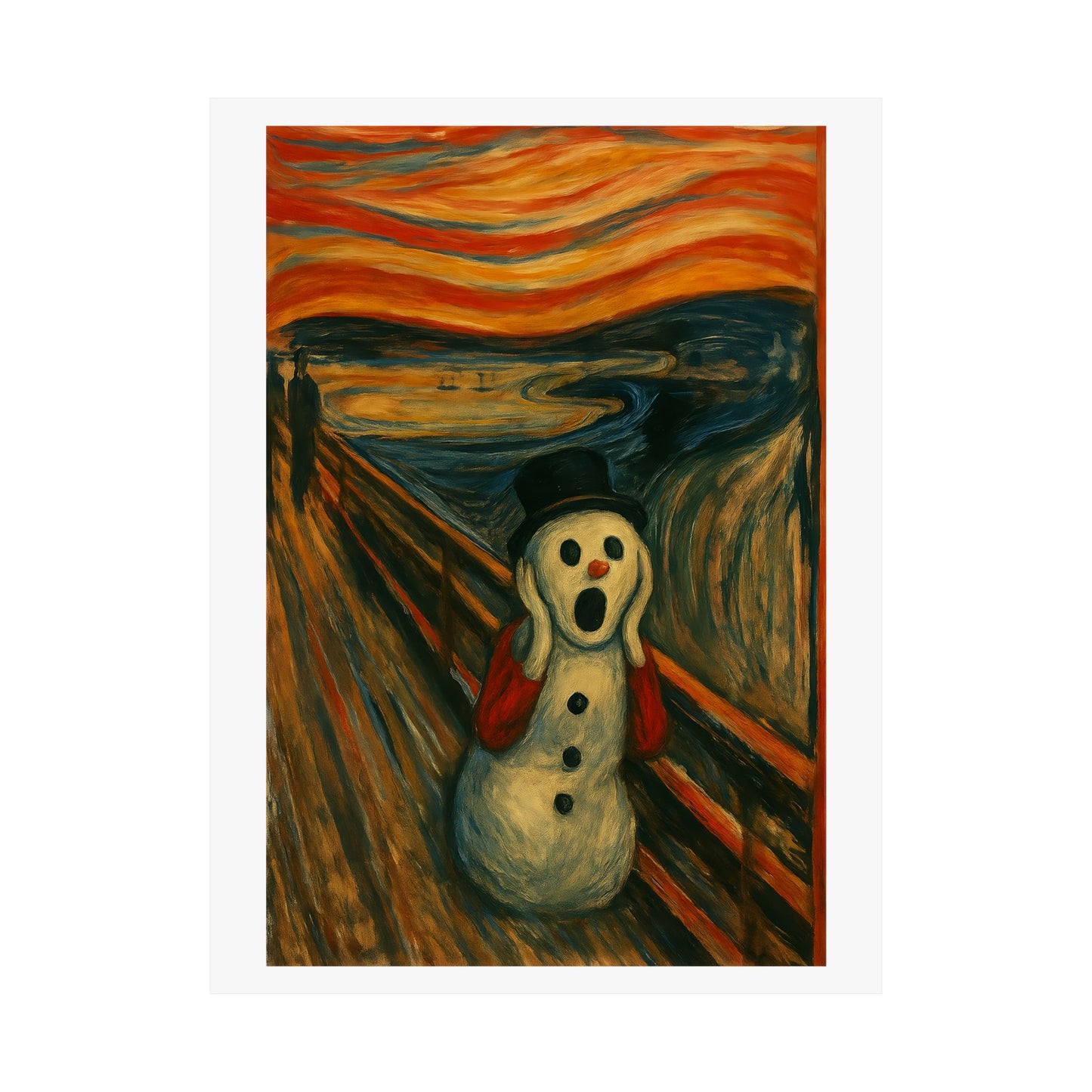 Screaming Snowman poster Matte Vertical Poster | Surreal Winter Art, Expressionist Print