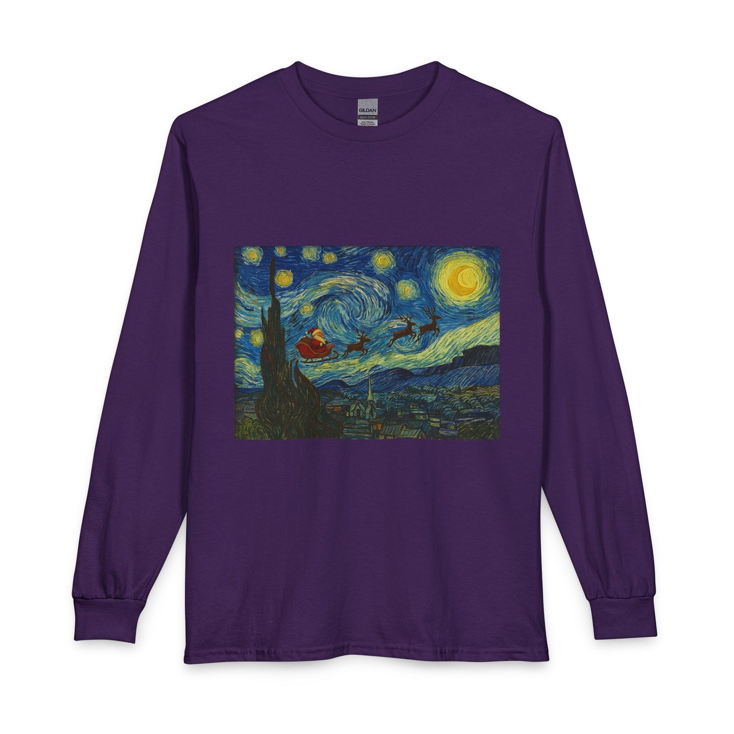 Starry Night Santa Long Sleeve T-Shirt | Van Gogh Style Christmas Artwork