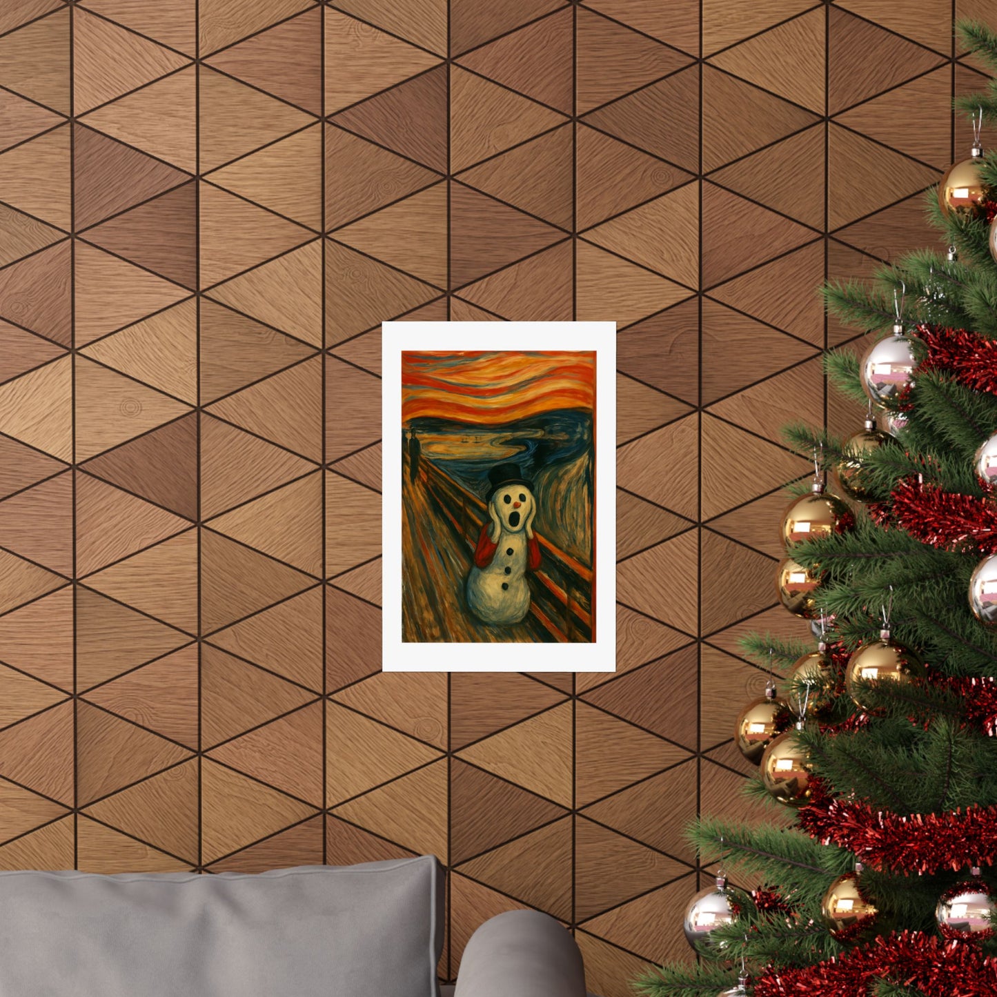 Screaming Snowman poster Matte Vertical Poster | Surreal Winter Art, Expressionist Print