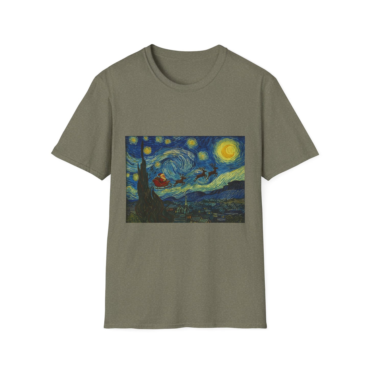 Starry Night Parody with Red Car T-Shirt | Van Gogh Style Night Sky Print