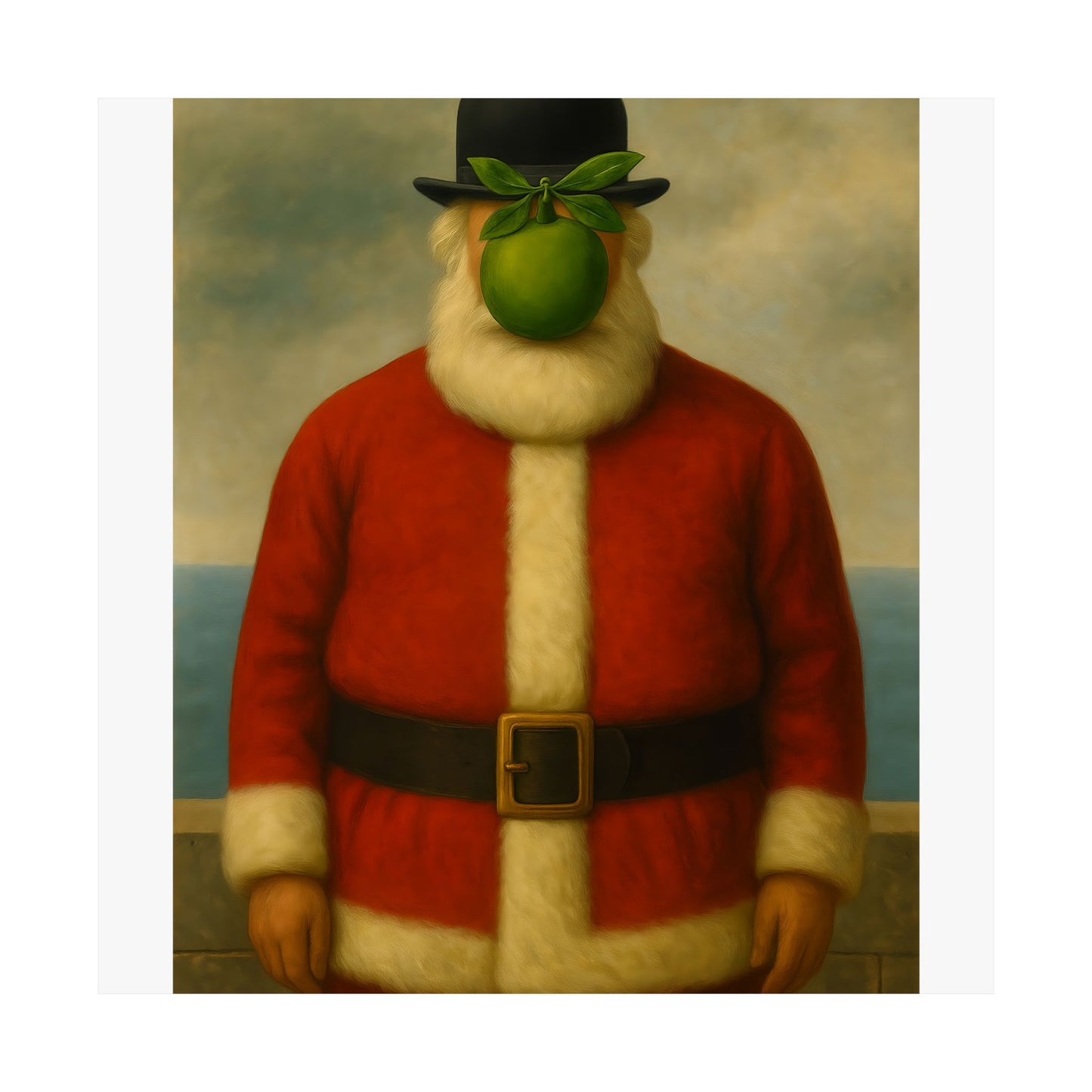 Green Apple Santa Matte Vertical Poster | Surreal Holiday Art Print