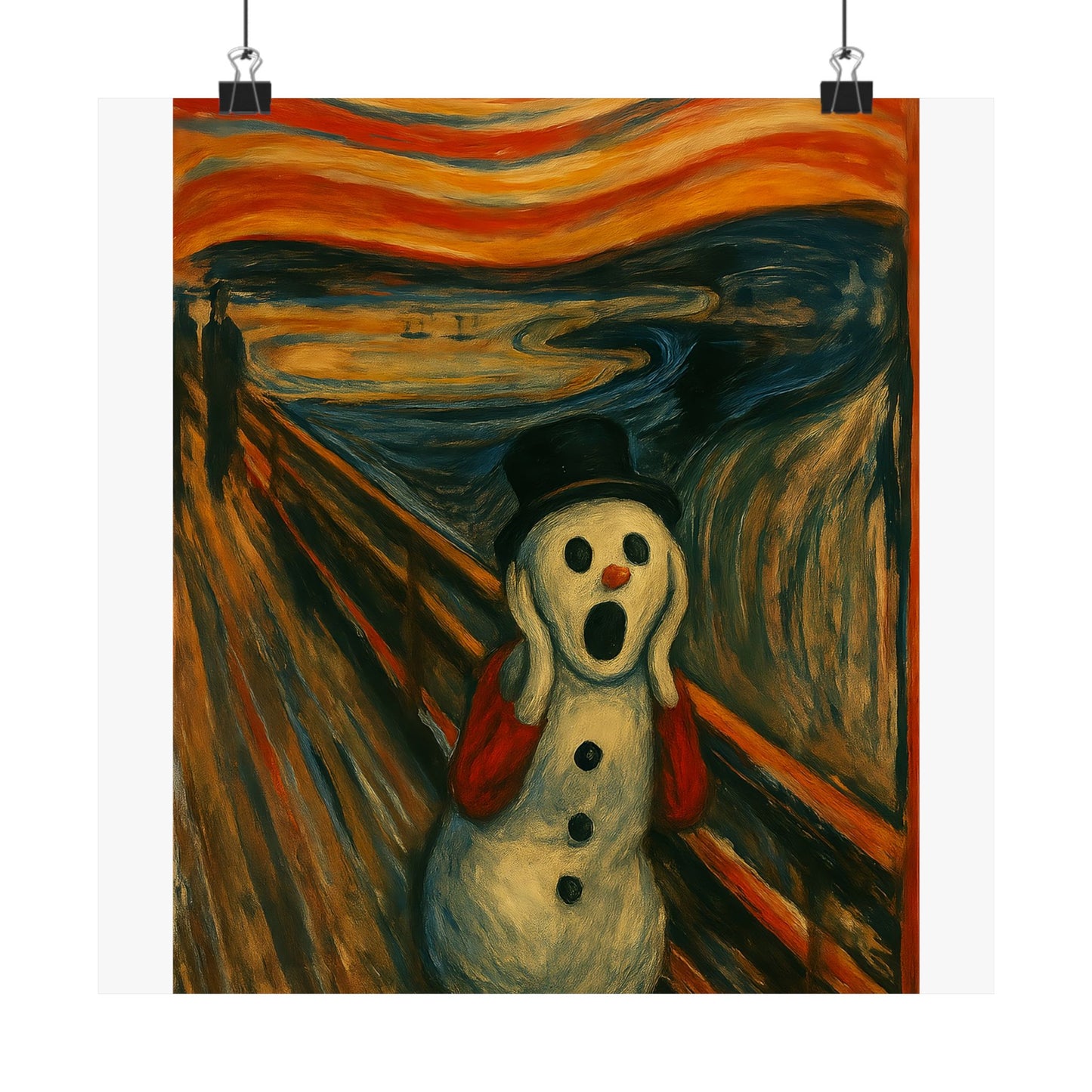 Screaming Snowman poster Matte Vertical Poster | Surreal Winter Art, Expressionist Print