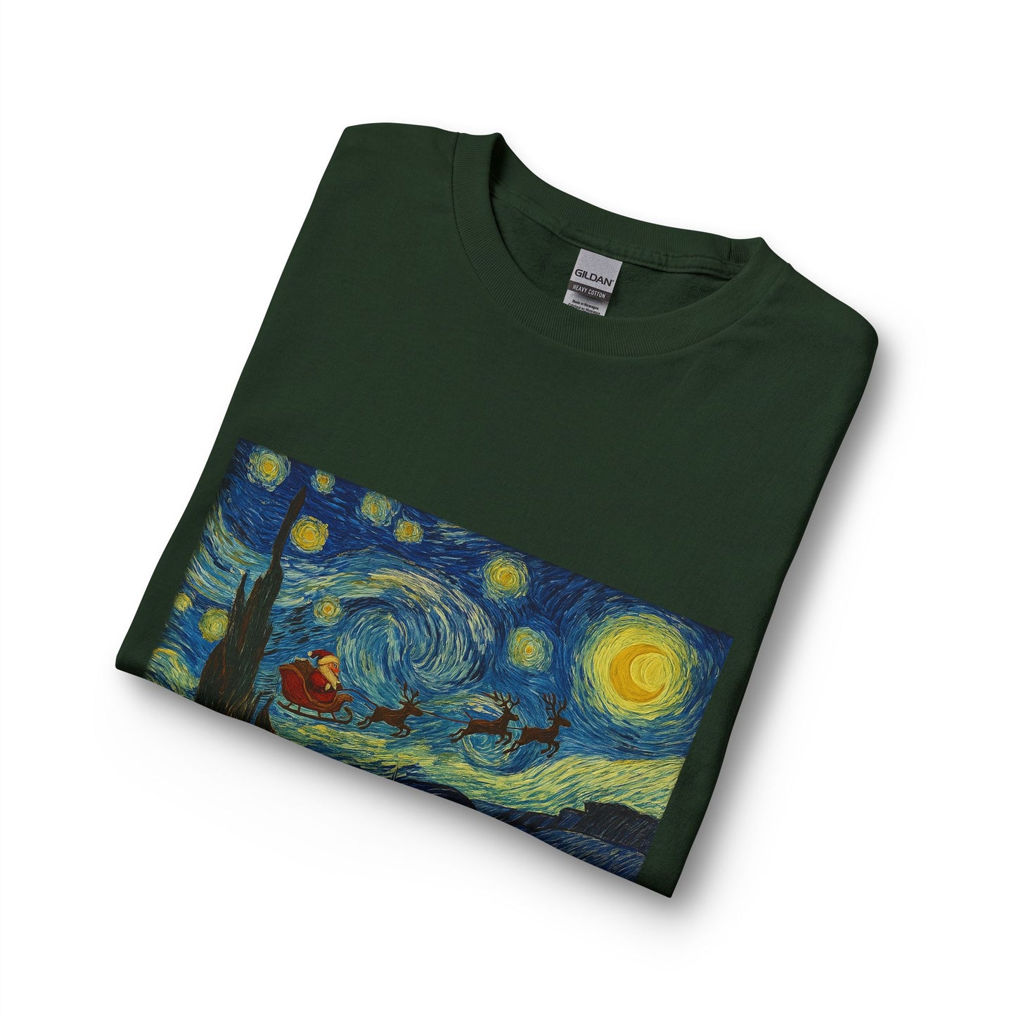 Starry Night Santa Long Sleeve T-Shirt | Van Gogh Style Christmas Artwork
