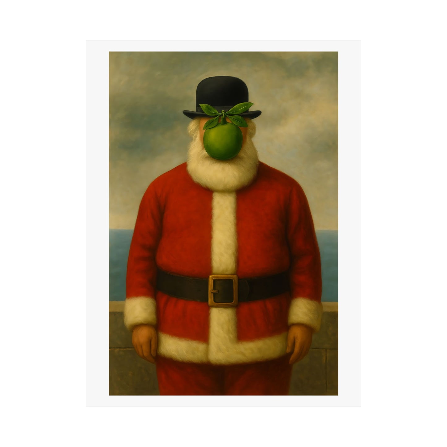 Green Apple Santa Matte Vertical Poster | Surreal Holiday Art Print