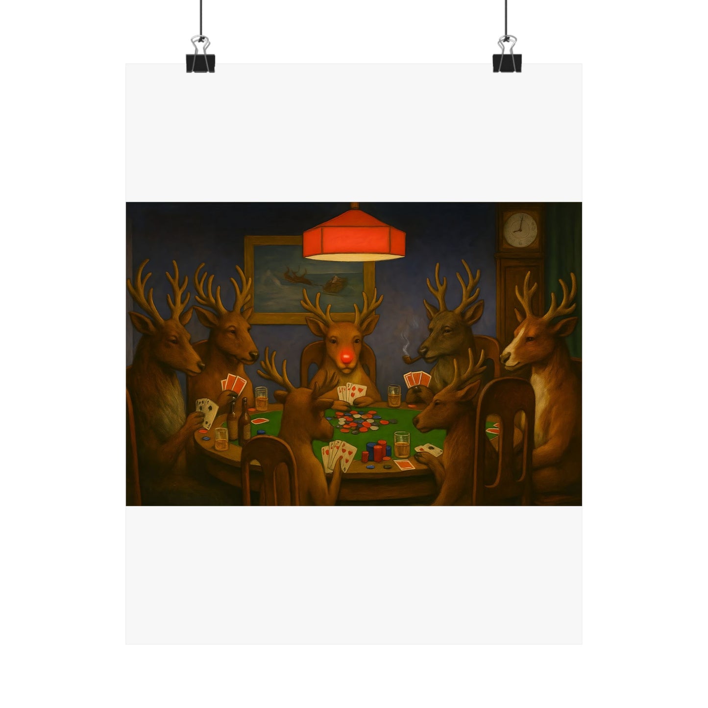 Rudolph Poker Night Poster | Matte Vertical Poster, Reindeer Card Game Art
