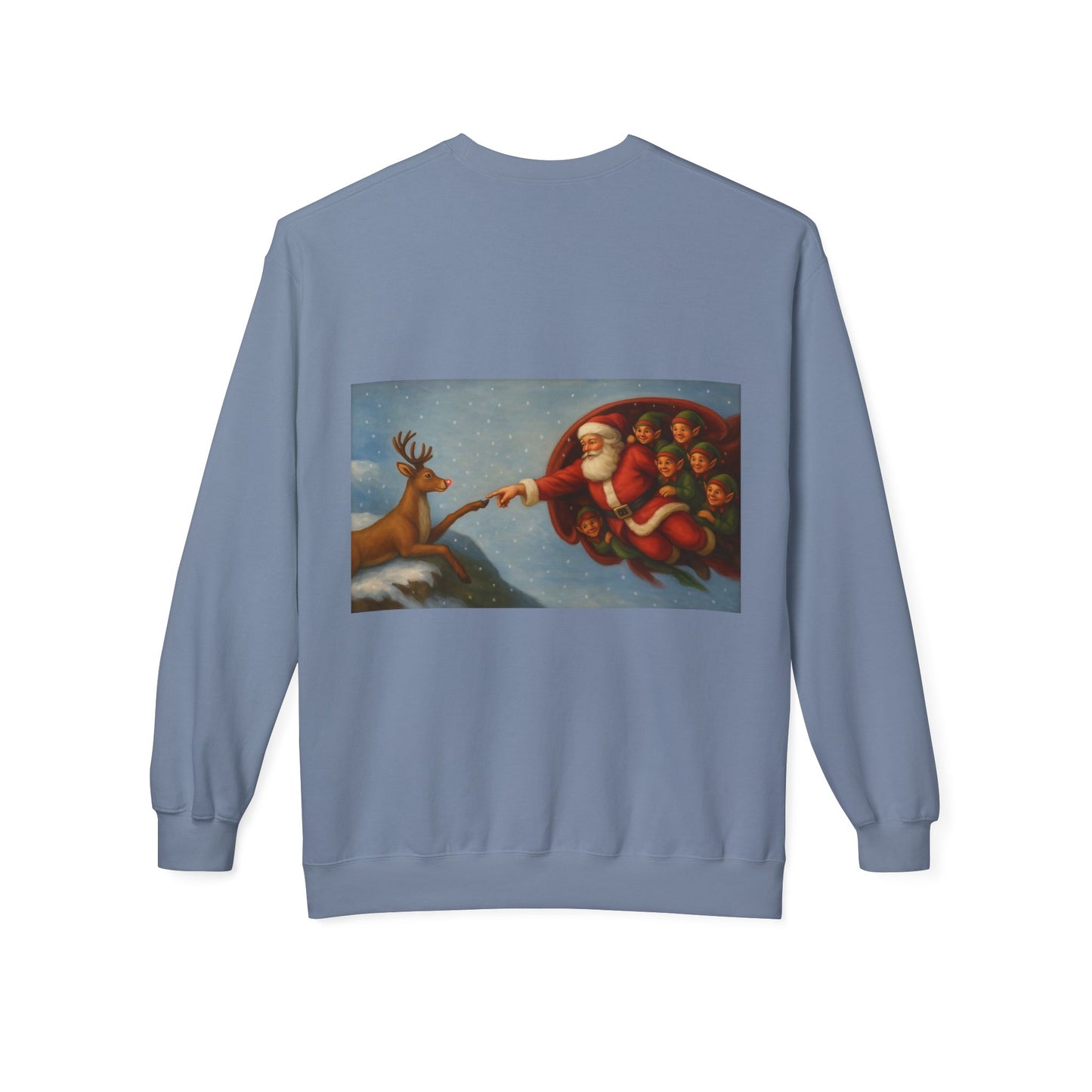 Santa Reaching Reindeer Crewneck Sweatshirt | Christmas Holiday Illustration