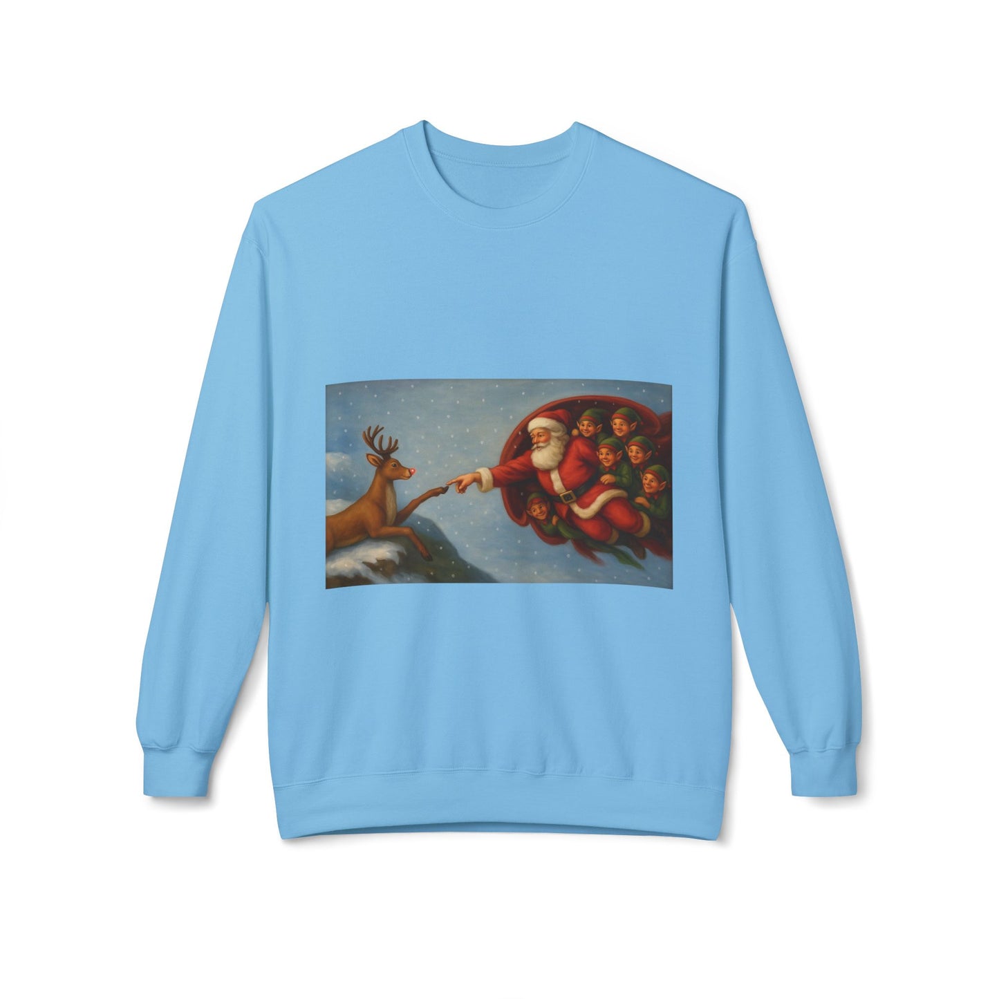 Santa Reaching Reindeer Crewneck Sweatshirt | Christmas Holiday Illustration