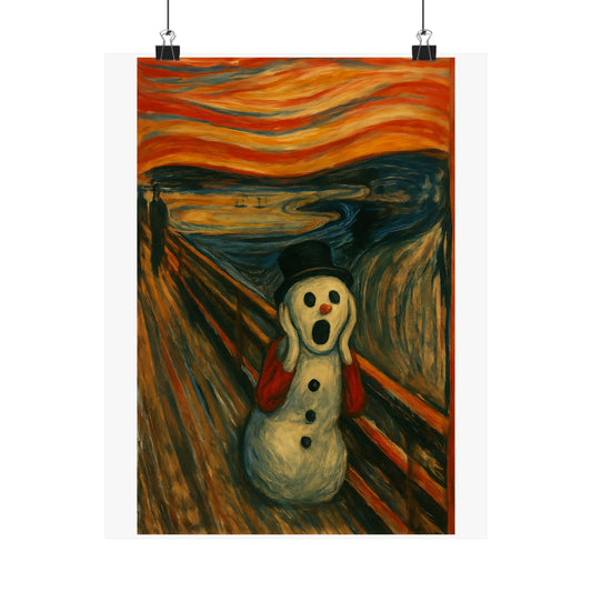 Screaming Snowman poster Matte Vertical Poster | Surreal Winter Art, Expressionist Print