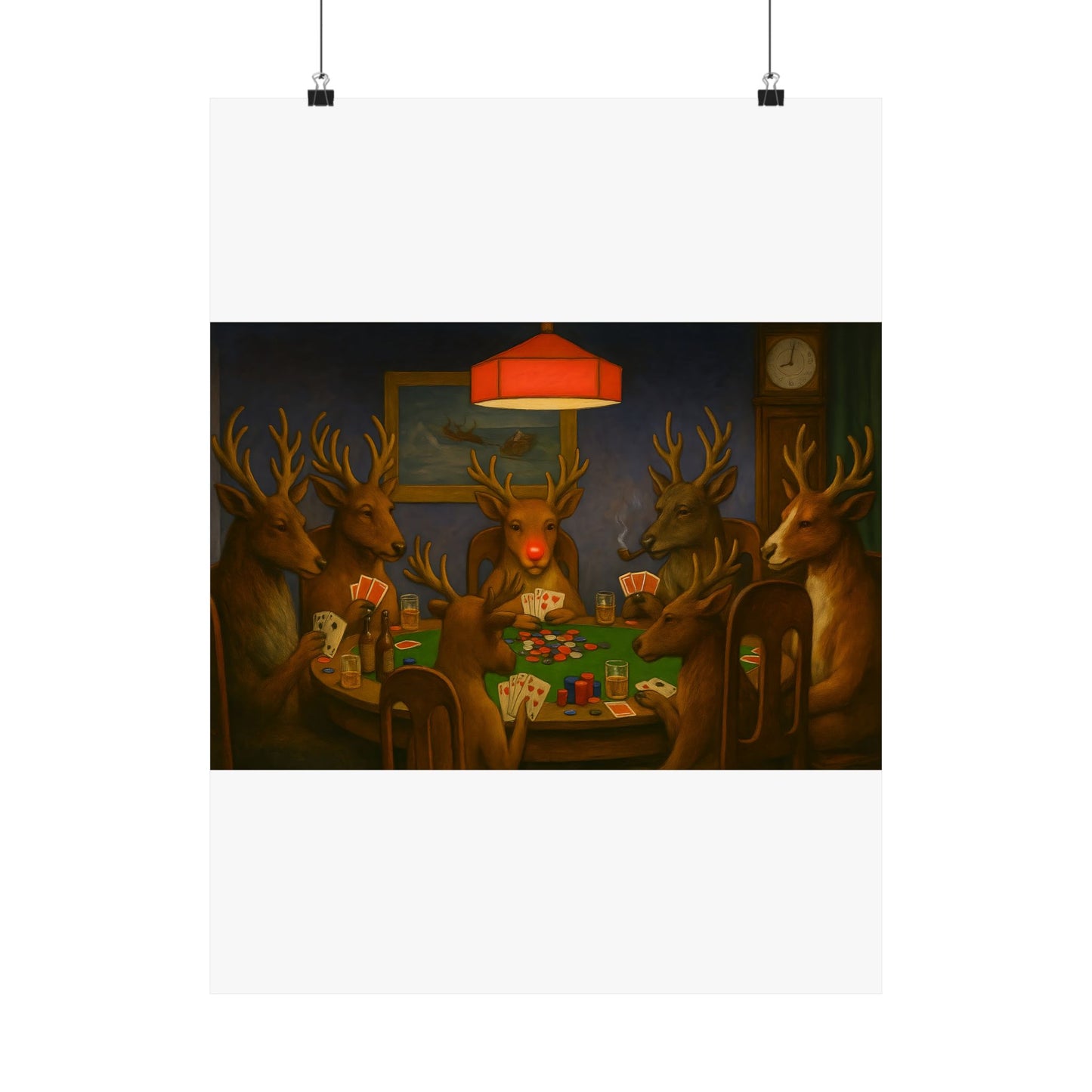 Rudolph Poker Night Poster | Matte Vertical Poster, Reindeer Card Game Art
