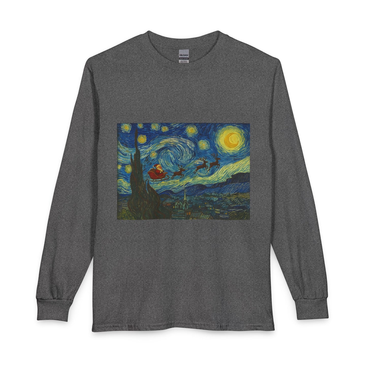 Starry Night Santa Long Sleeve T-Shirt | Van Gogh Style Christmas Artwork