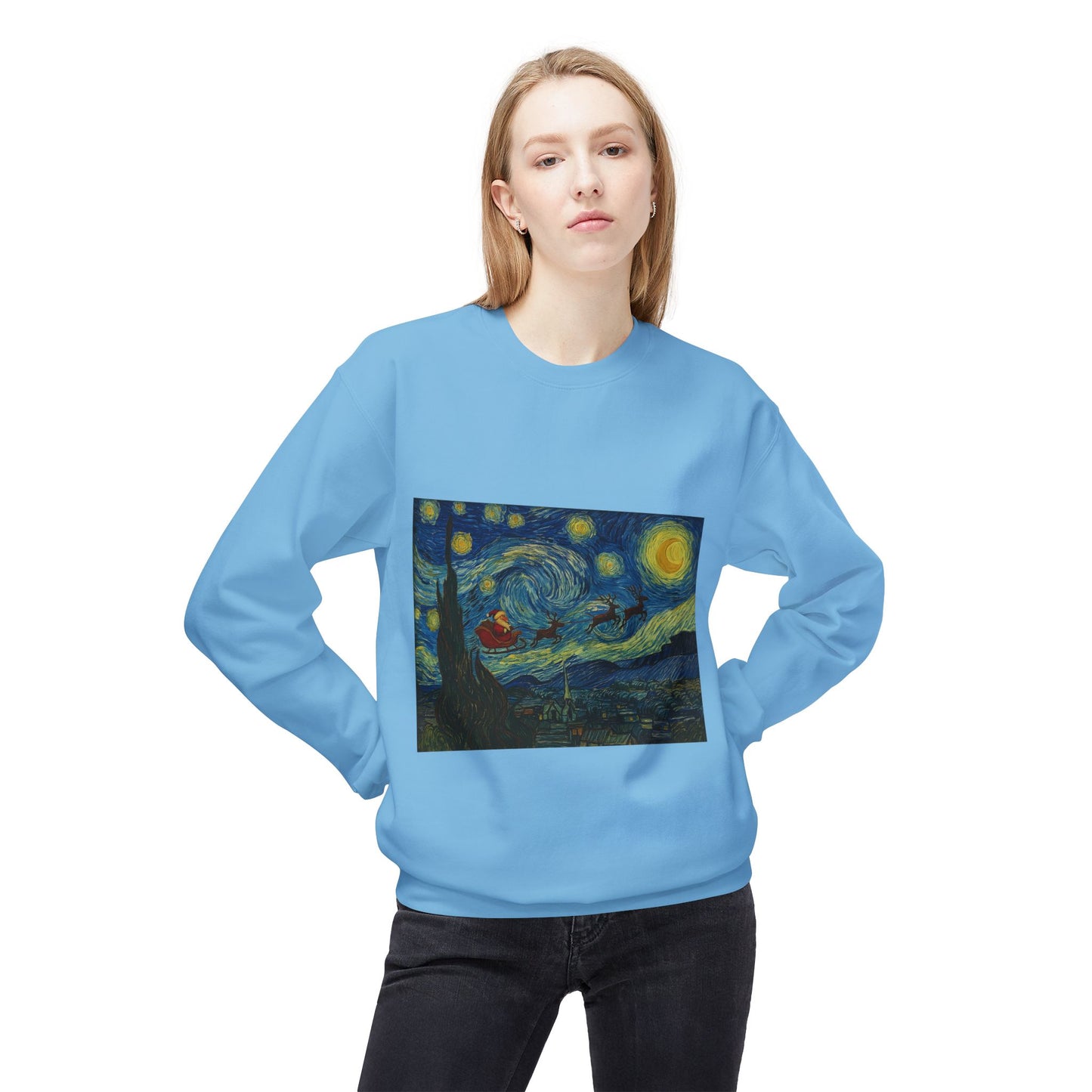 Starry Night Parody Crewneck Sweatshirt | Van Gogh Style Night Sky Print