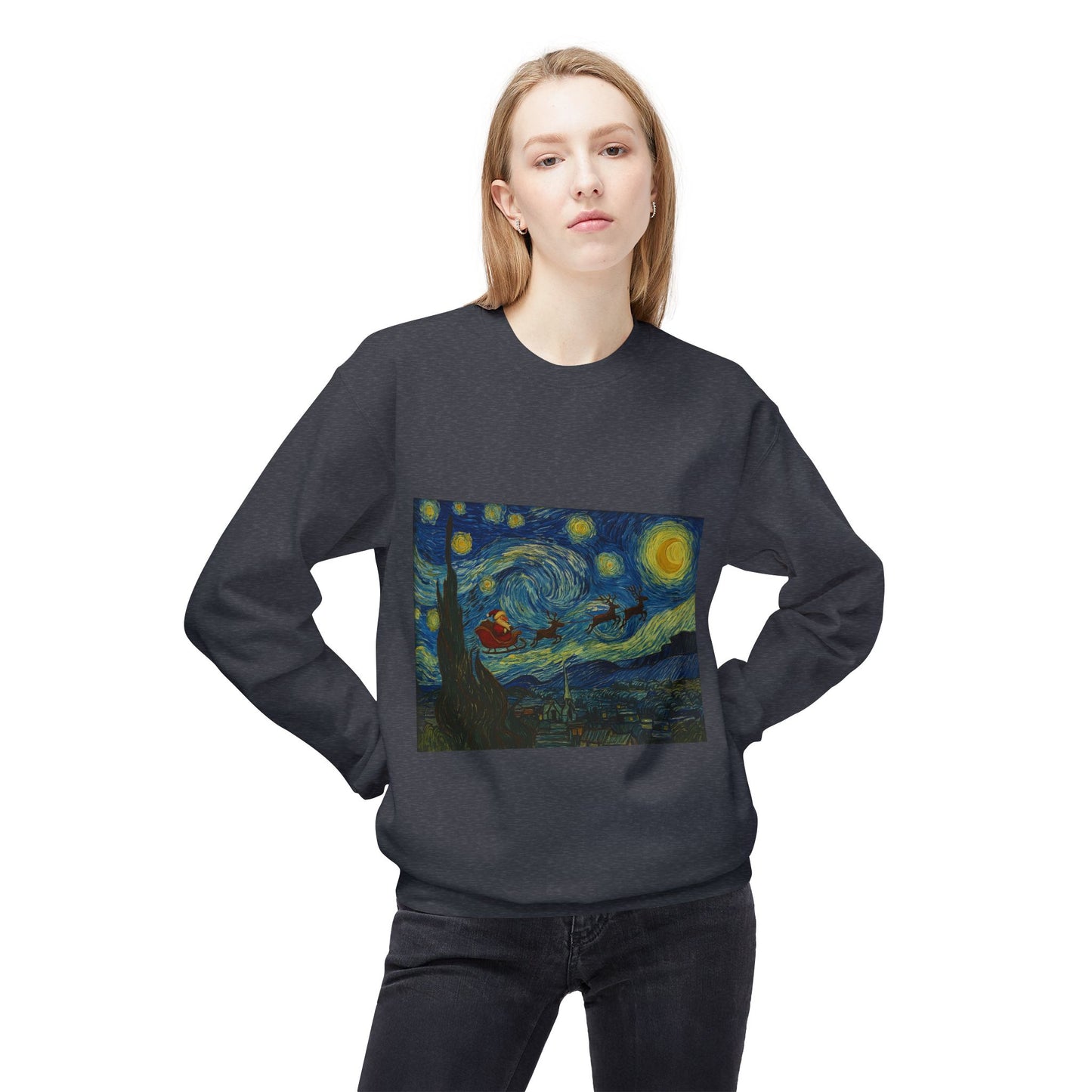 Starry Night Parody Crewneck Sweatshirt | Van Gogh Style Night Sky Print