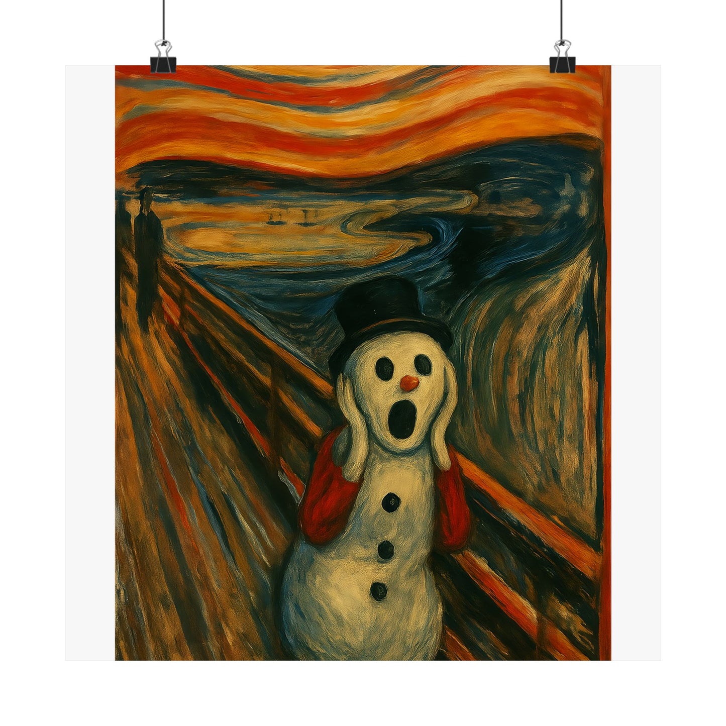 Screaming Snowman poster Matte Vertical Poster | Surreal Winter Art, Expressionist Print