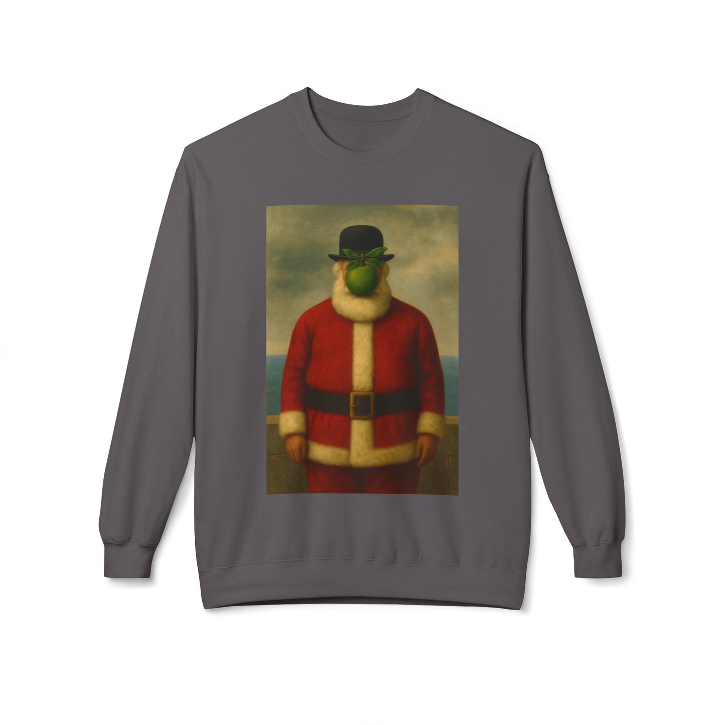 Surreal Pear Man Santa Sweatshirt | Holiday Art Hoodie-Style Crew