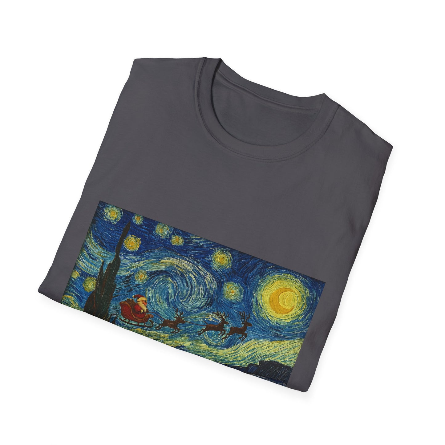 Starry Night Parody with Red Car T-Shirt | Van Gogh Style Night Sky Print