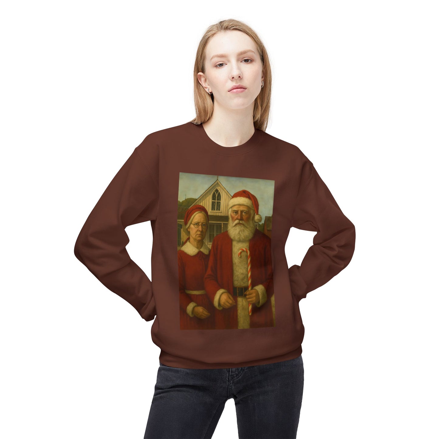 Santa and Mrs. Claus Portrait Sweatshirt | Vintage Holiday Illustration
