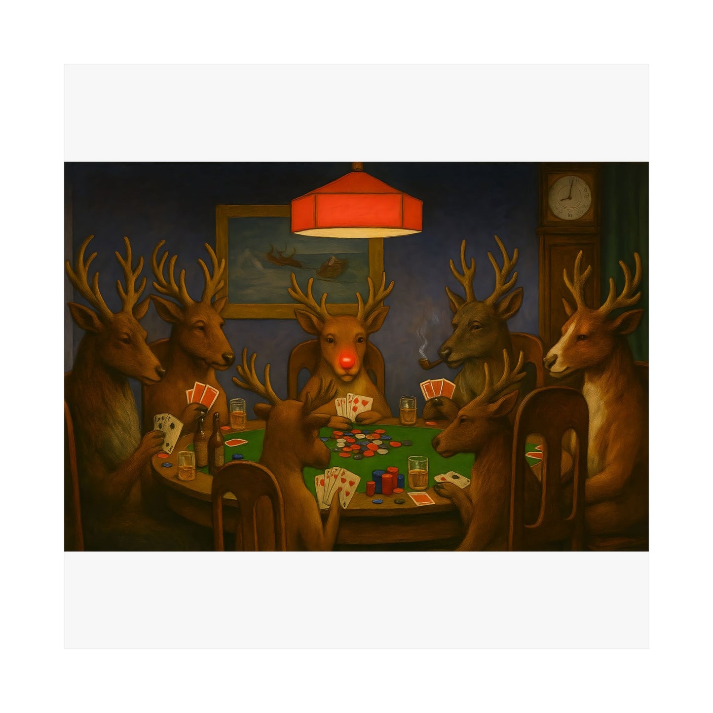 Rudolph Poker Night Poster | Matte Vertical Poster, Reindeer Card Game Art