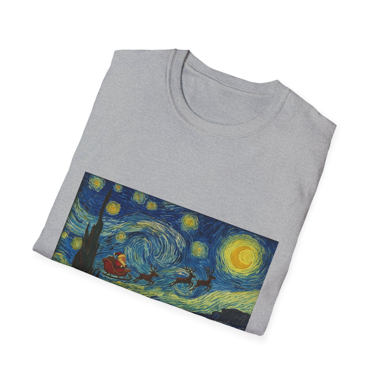 Starry Night Parody with Red Car T-Shirt | Van Gogh Style Night Sky Print