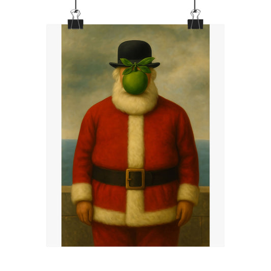 Green Apple Santa Matte Vertical Poster | Surreal Holiday Art Print