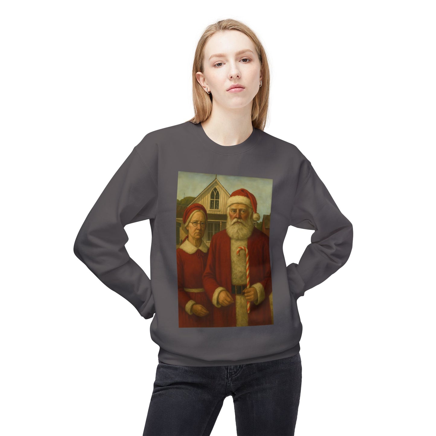 Santa and Mrs. Claus Portrait Sweatshirt | Vintage Holiday Illustration