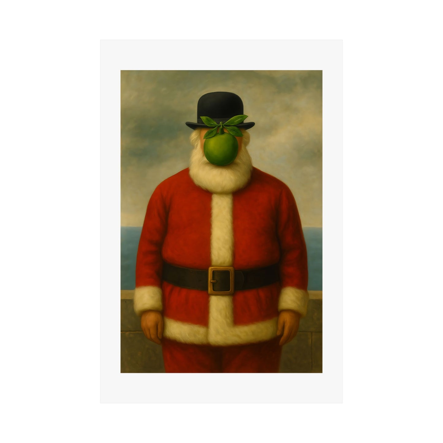 Green Apple Santa Matte Vertical Poster | Surreal Holiday Art Print
