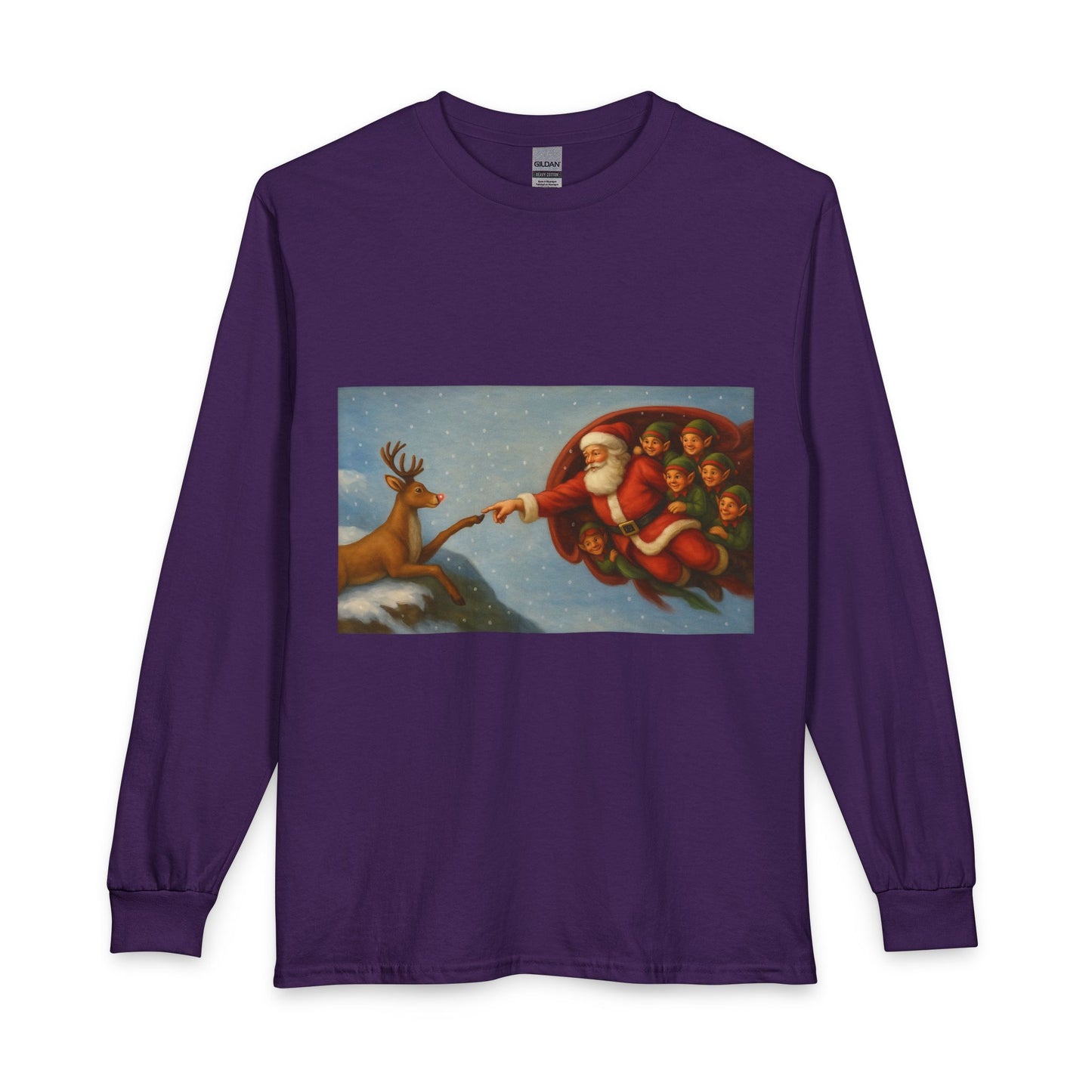 Santa Reaching for Reindeer Long Sleeve Shirt | Christmas Holiday Illustration