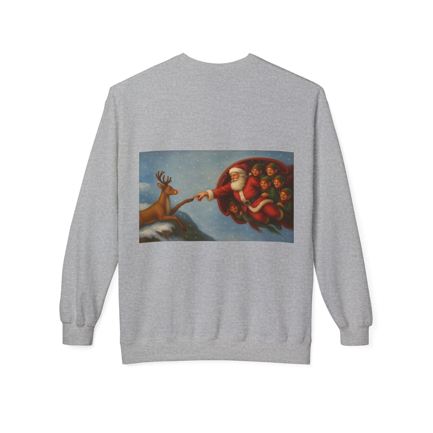 Santa Reaching Reindeer Crewneck Sweatshirt | Christmas Holiday Illustration