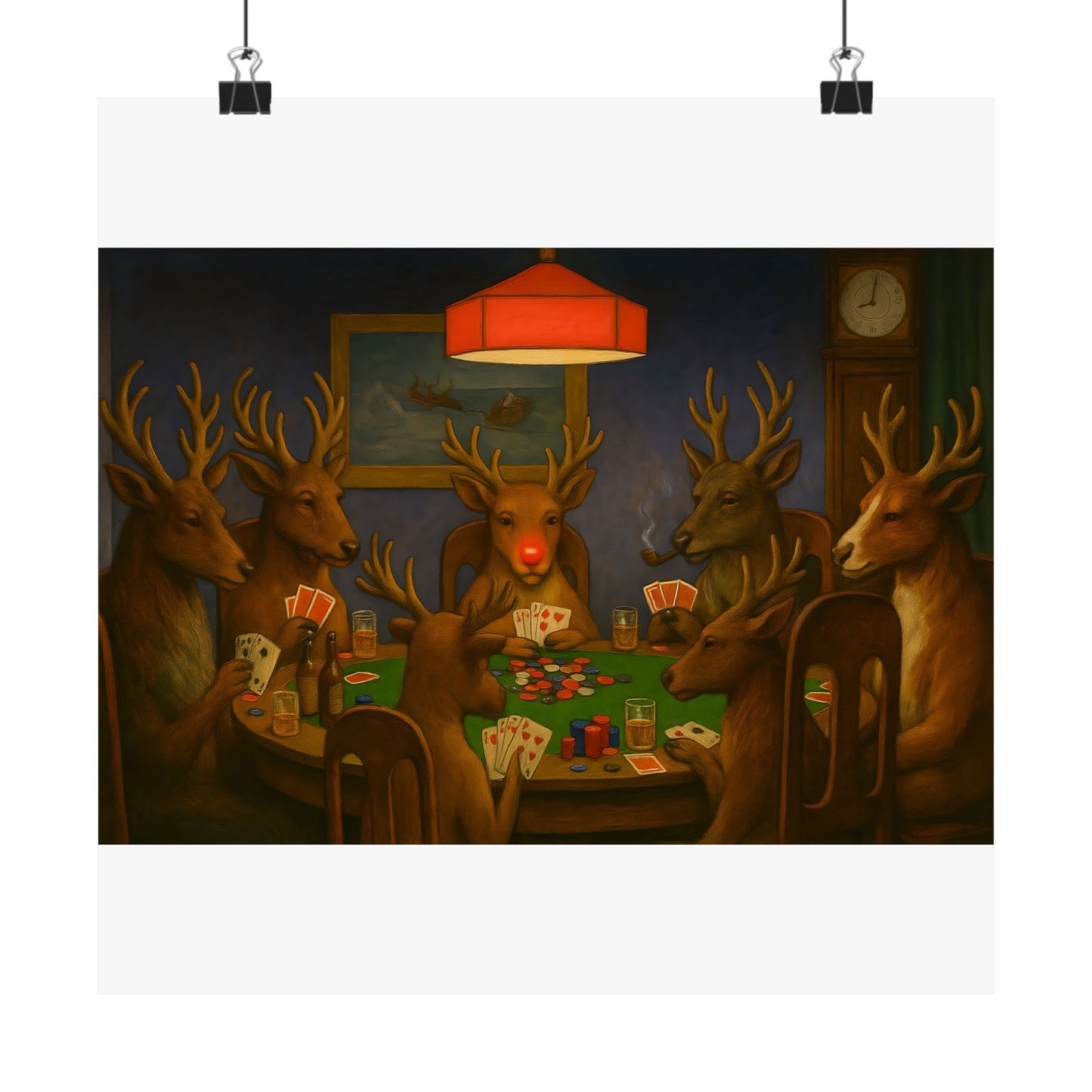 Rudolph Poker Night Poster | Matte Vertical Poster, Reindeer Card Game Art