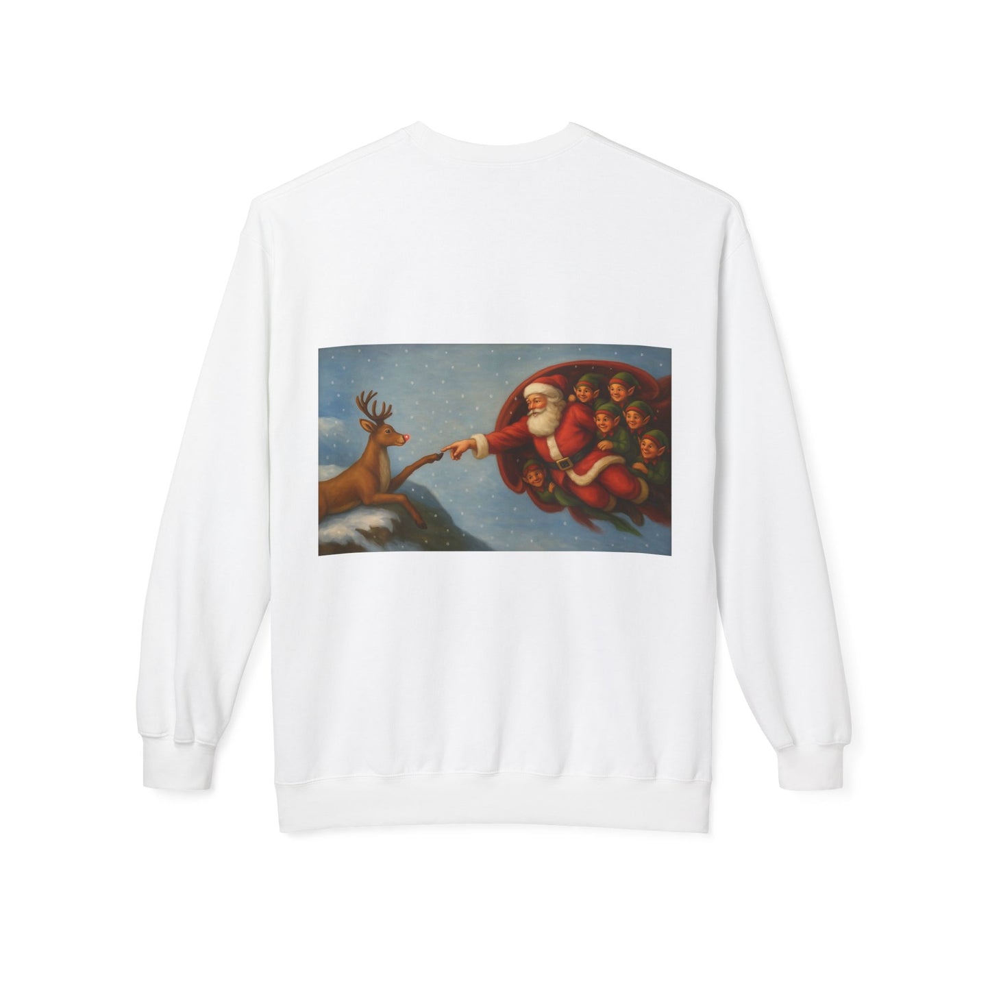 Santa Reaching Reindeer Crewneck Sweatshirt | Christmas Holiday Illustration