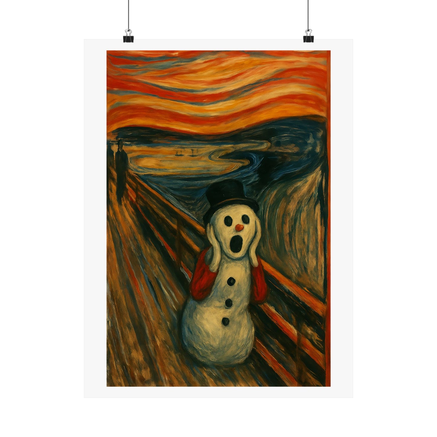 Screaming Snowman poster Matte Vertical Poster | Surreal Winter Art, Expressionist Print