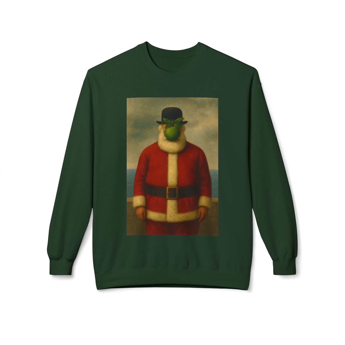 Surreal Pear Man Santa Sweatshirt | Holiday Art Hoodie-Style Crew