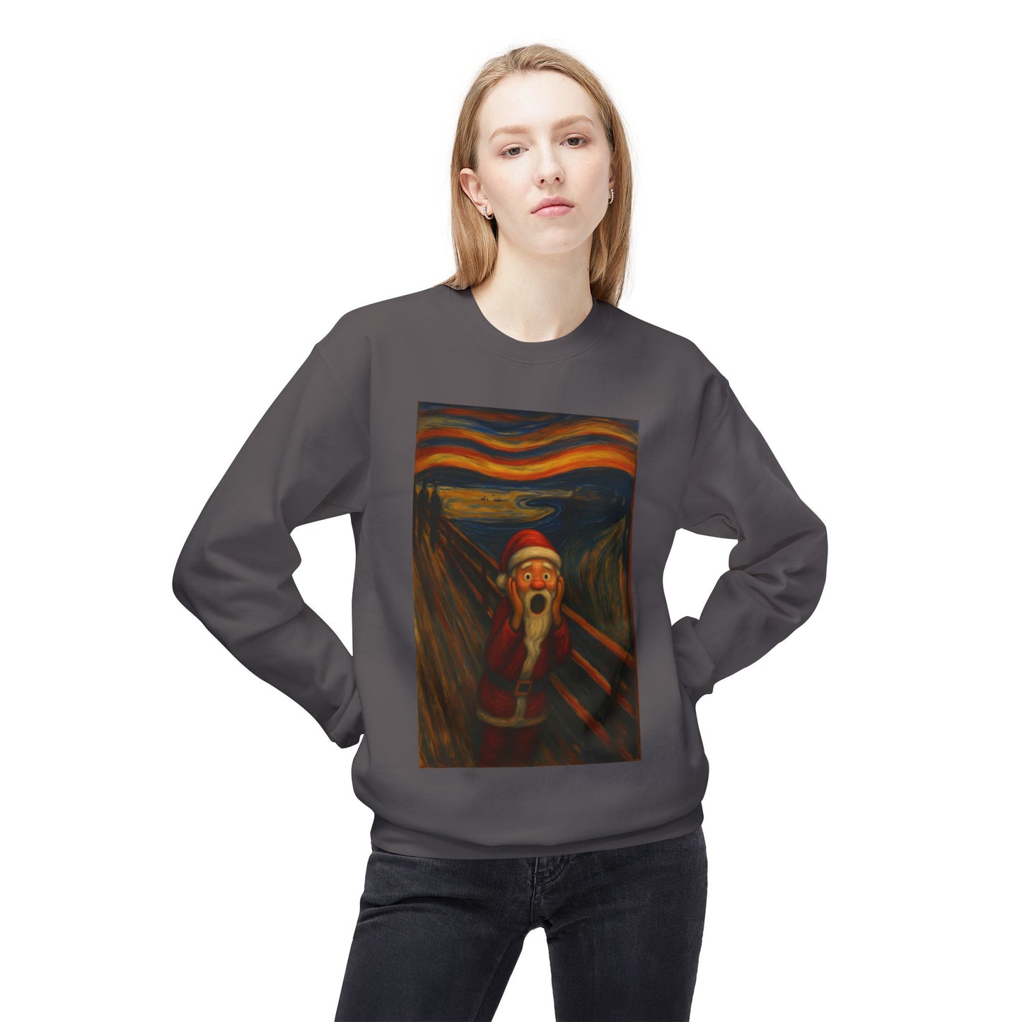 Santa Scream painting Crewneck Sweatshirt | Christmas holiday art