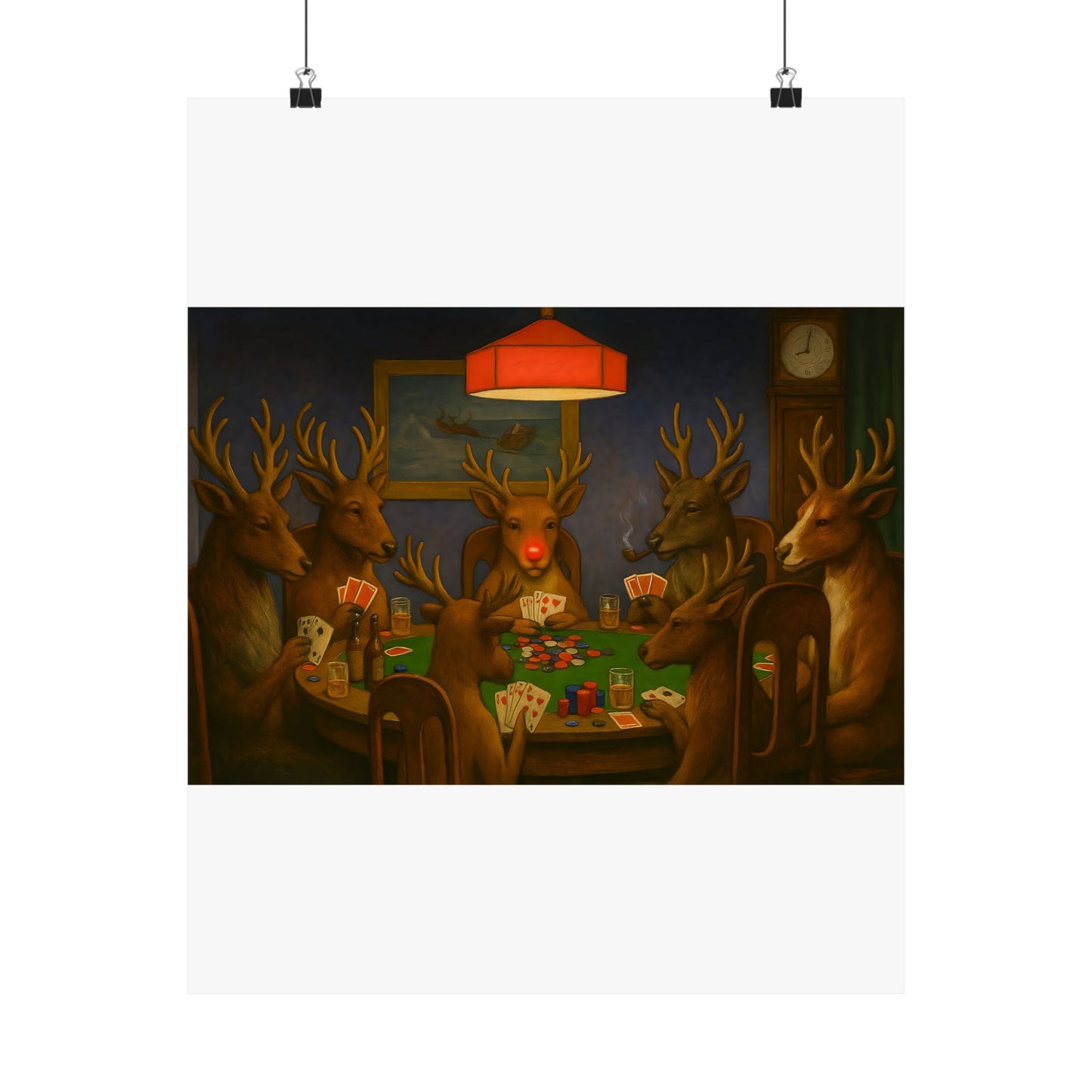 Rudolph Poker Night Poster | Matte Vertical Poster, Reindeer Card Game Art