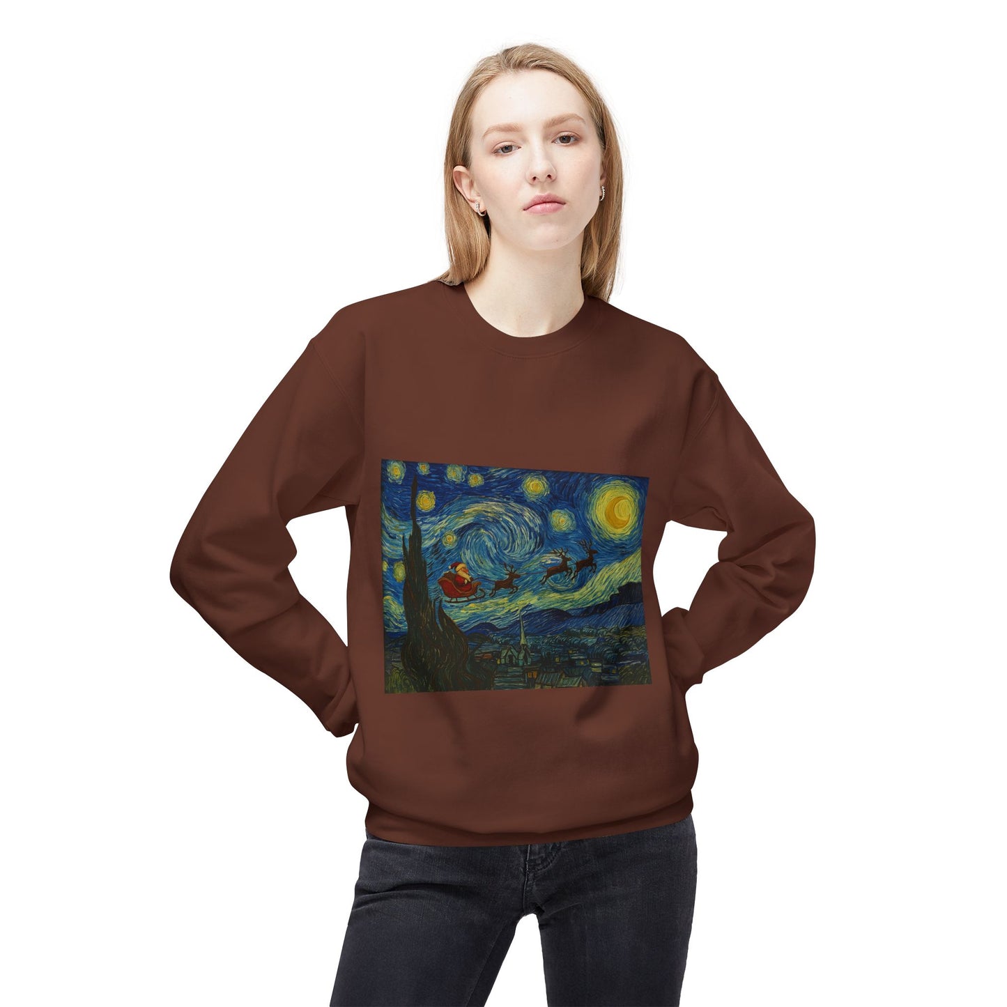 Starry Night Parody Crewneck Sweatshirt | Van Gogh Style Night Sky Print