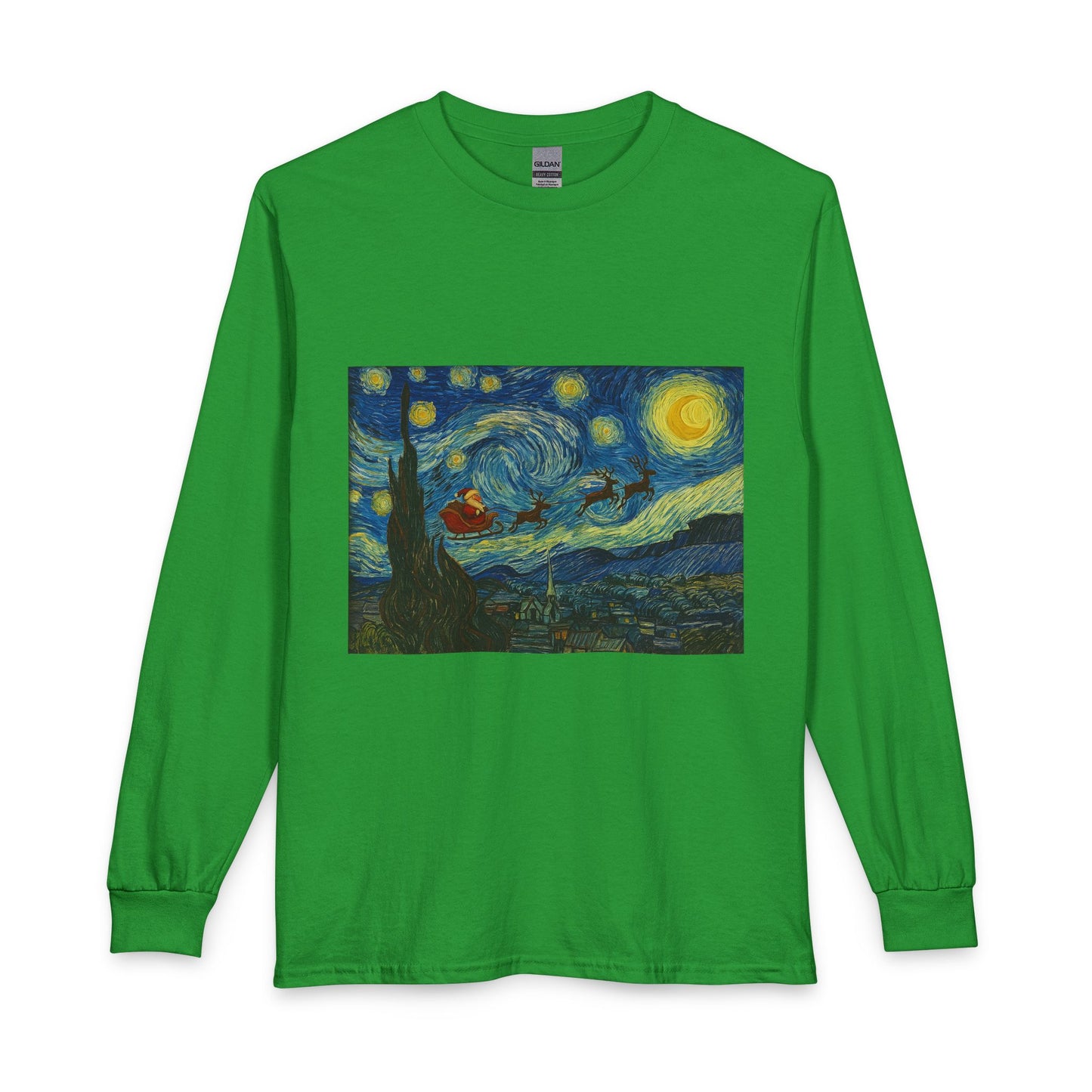 Starry Night Santa Long Sleeve T-Shirt | Van Gogh Style Christmas Artwork