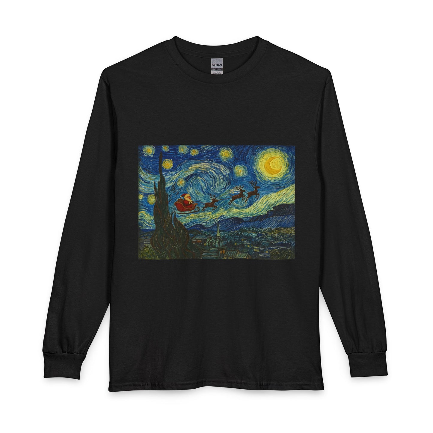 Starry Night Santa Long Sleeve T-Shirt | Van Gogh Style Christmas Artwork