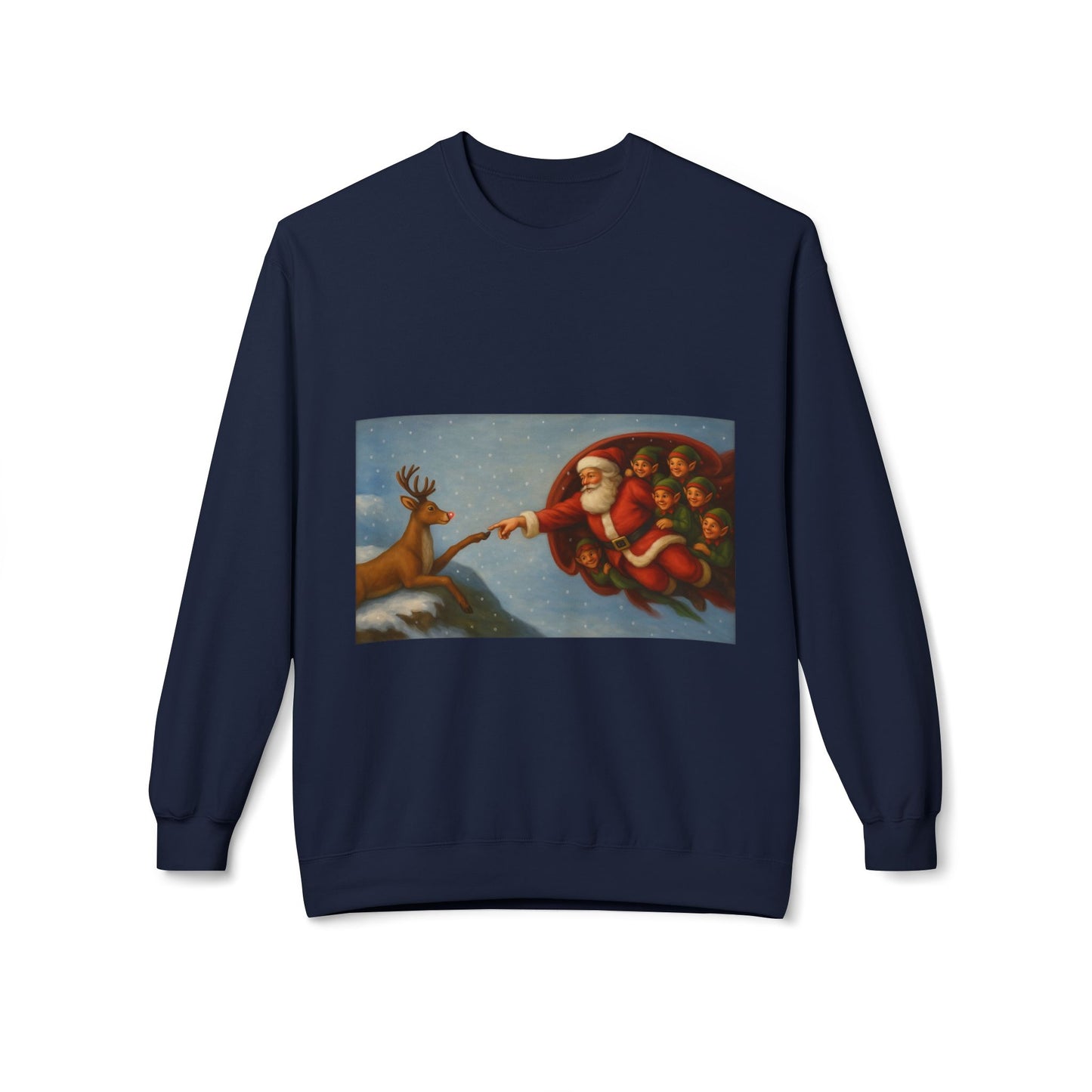 Santa Reaching Reindeer Crewneck Sweatshirt | Christmas Holiday Illustration