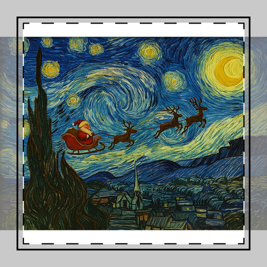 Santa Sleigh over Starry Night Cotton Twill Napkin