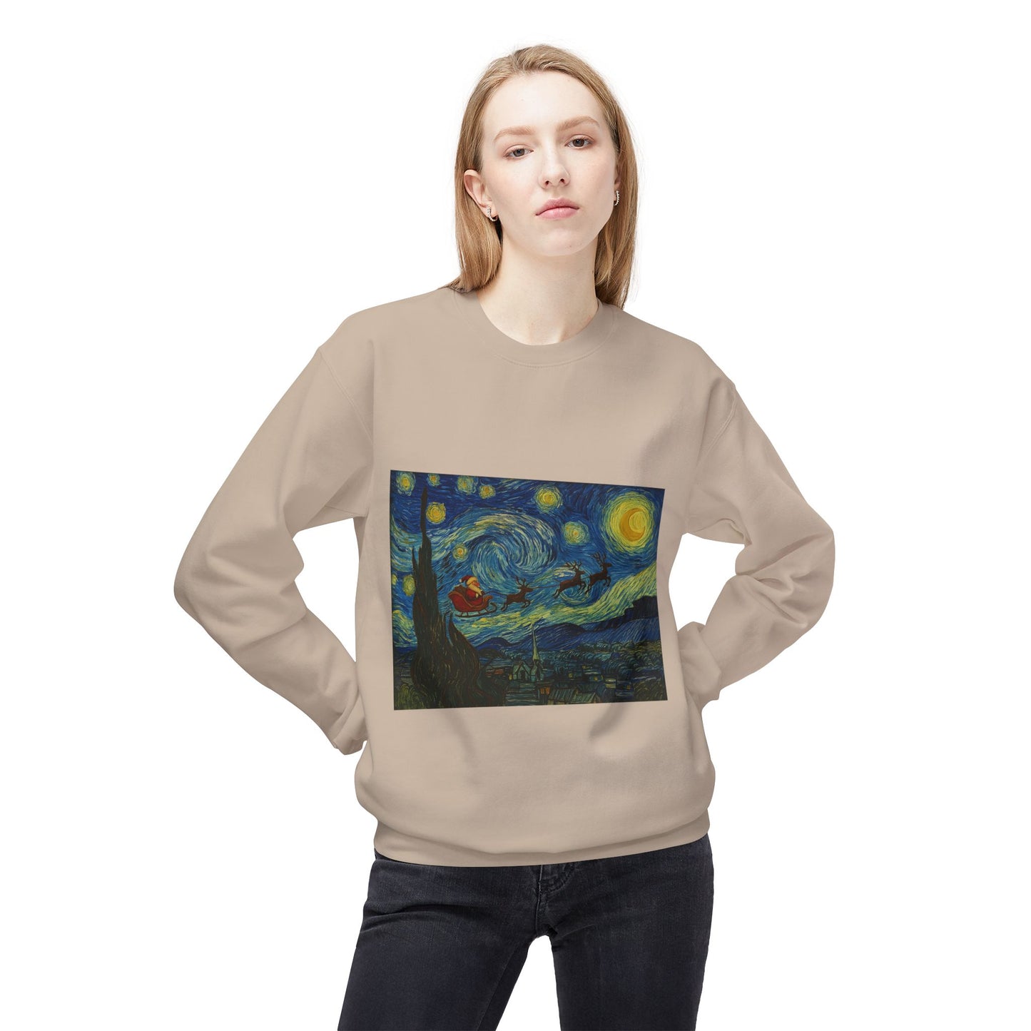 Starry Night Parody Crewneck Sweatshirt | Van Gogh Style Night Sky Print