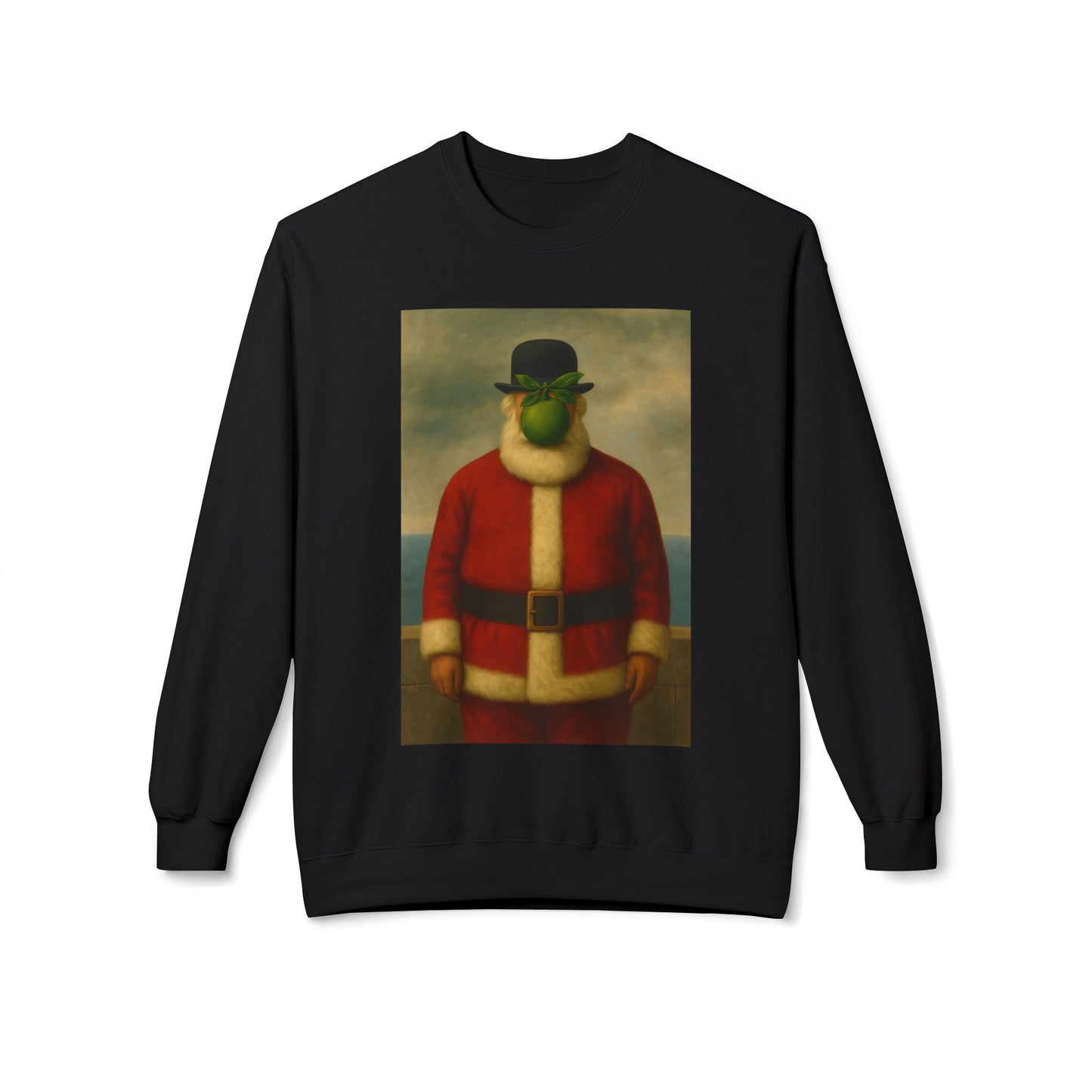 Surreal Pear Man Santa Sweatshirt | Holiday Art Hoodie-Style Crew
