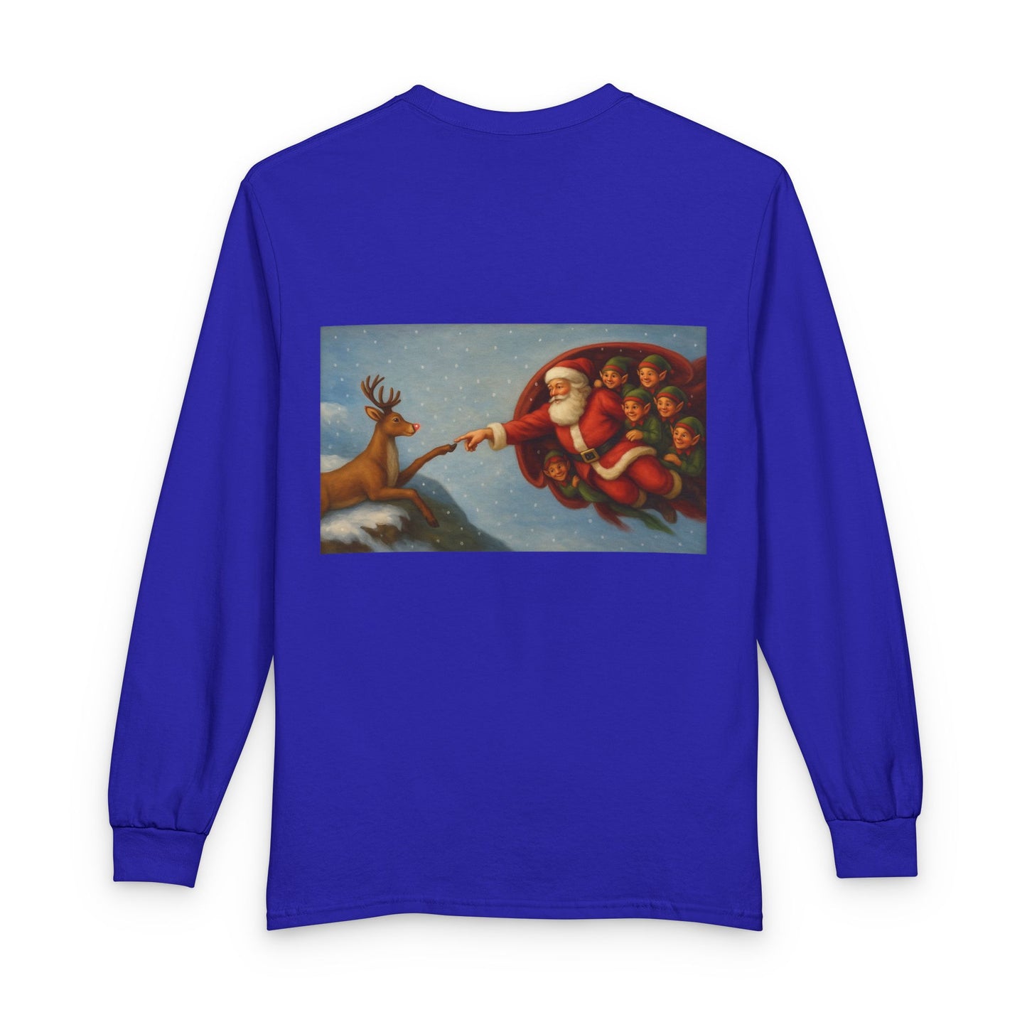 Santa Reaching for Reindeer Long Sleeve Shirt | Christmas Holiday Illustration