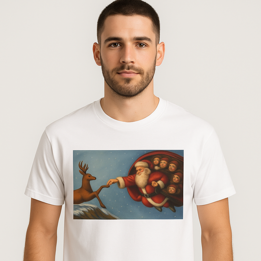 Santa and Reindeer T-Shirt | Christmas Holiday Illustration