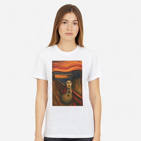 Screaming Figure Snowman T-Shirt | Surreal Expressionist Art Print